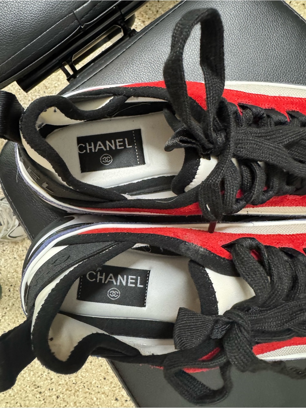 CHANEL Black and Red Athletic Sneakers